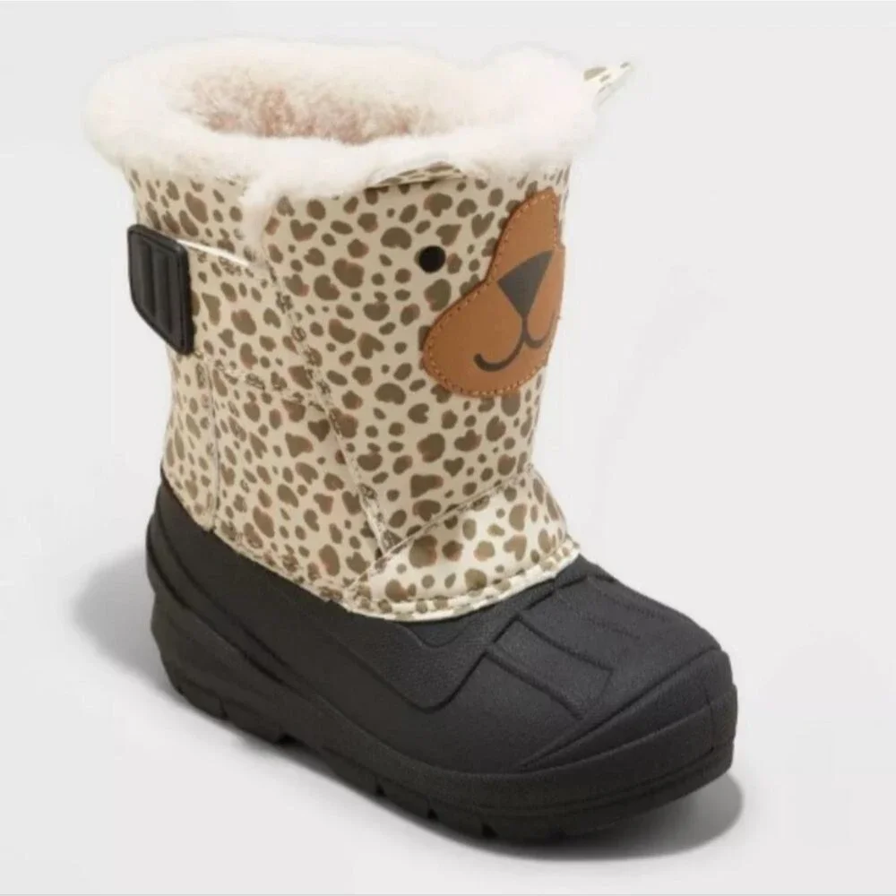 Cat & Jack Toddler Frankie Leopard Print Winter Snow Boots, Sz 6